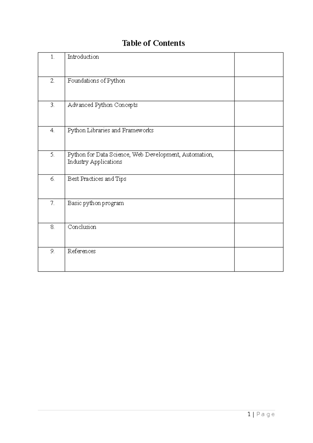 Python 2 - Table of Contents 1. Introduction 2. Foundations of Python 3 ...