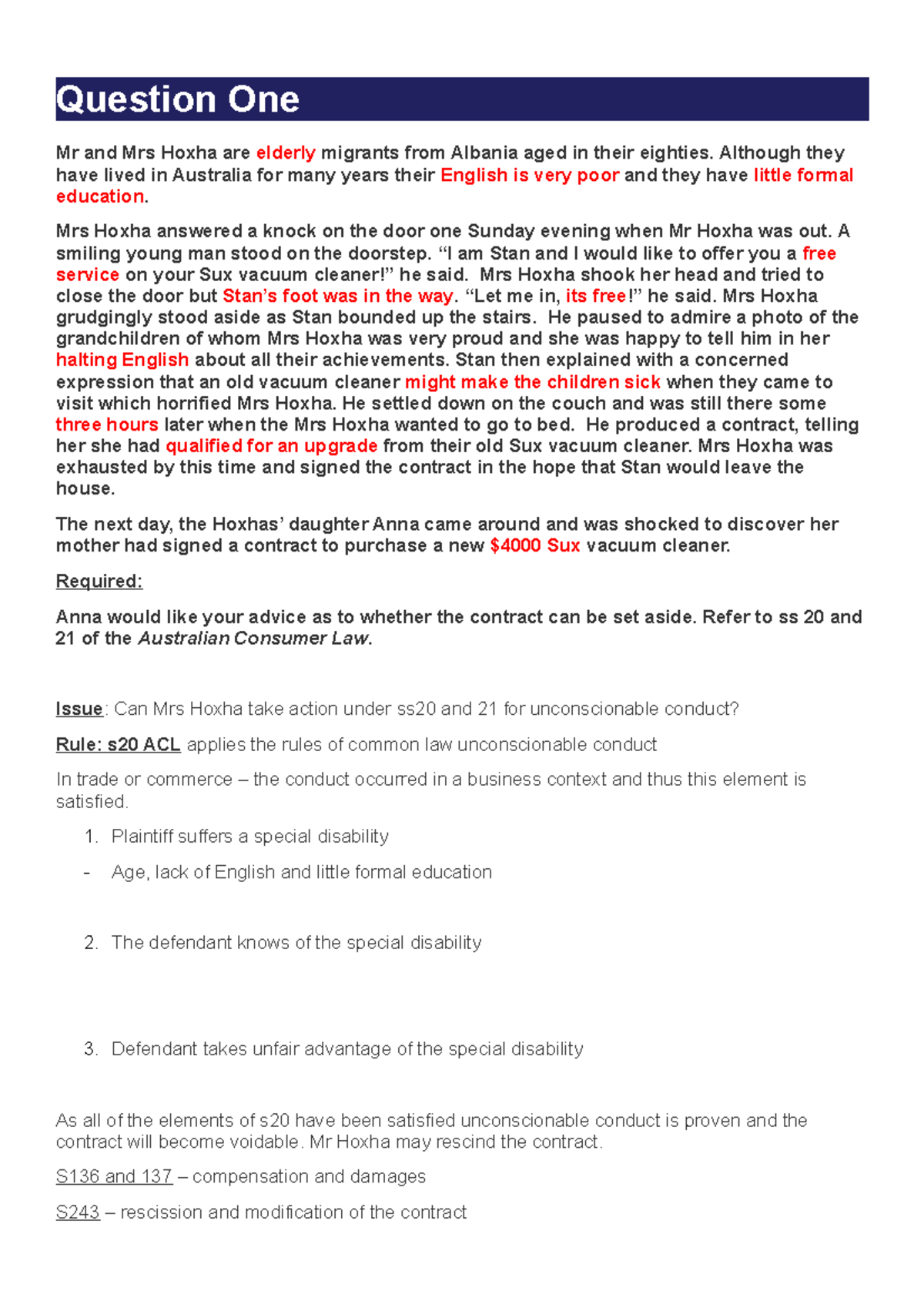 Week 10 tutorial note - This note includes answers for some case study ...