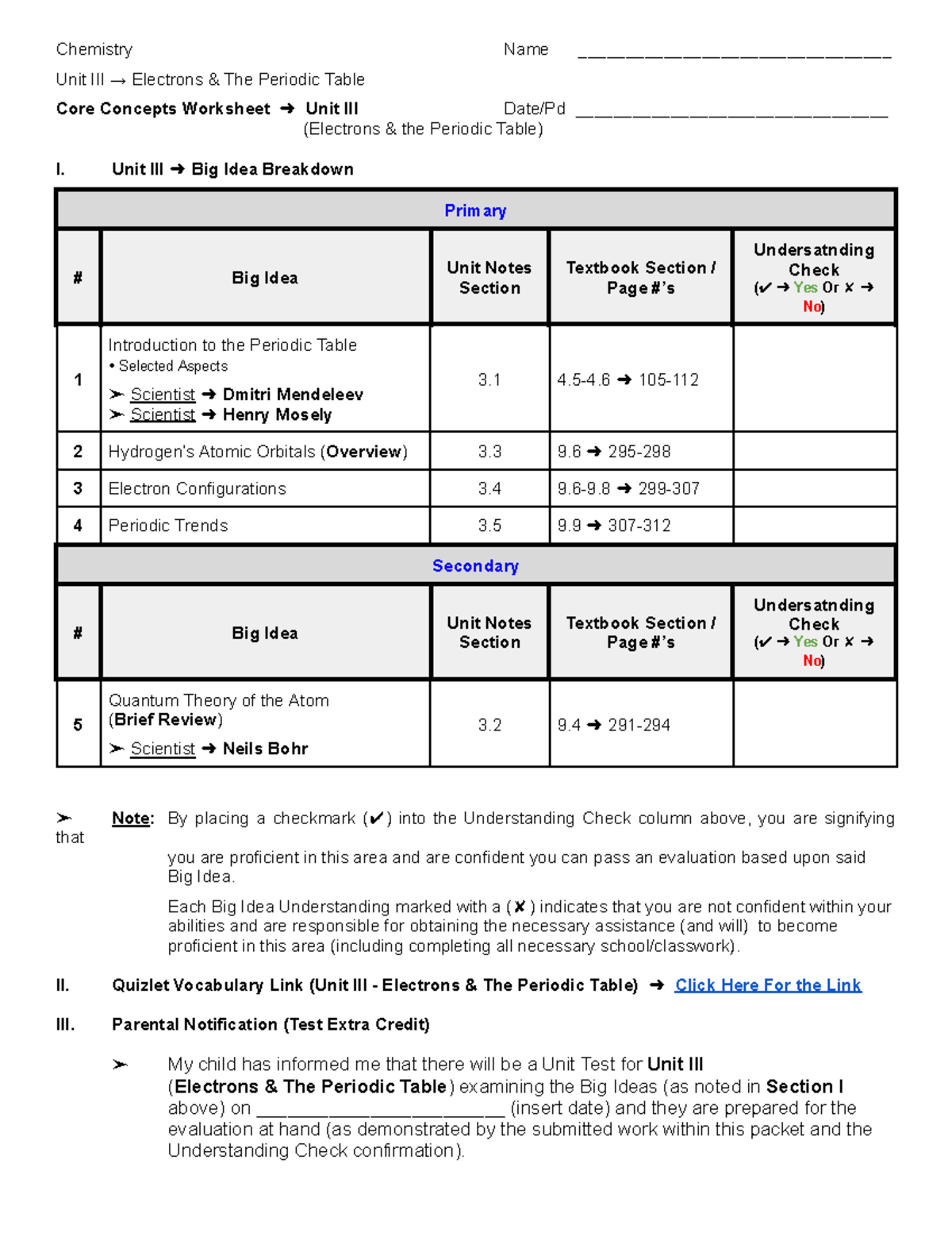 Chemistry Unit III - Topic WS (Student) - Chemistry Name