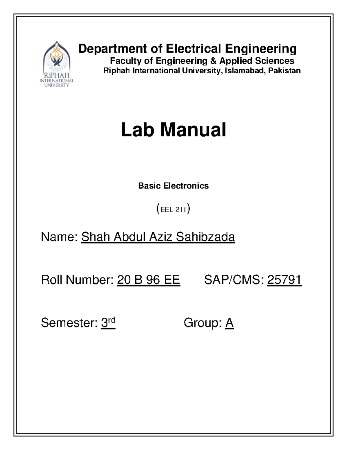 Basic Electronics LAB-1 - Department of Electrical Engineering Faculty ...