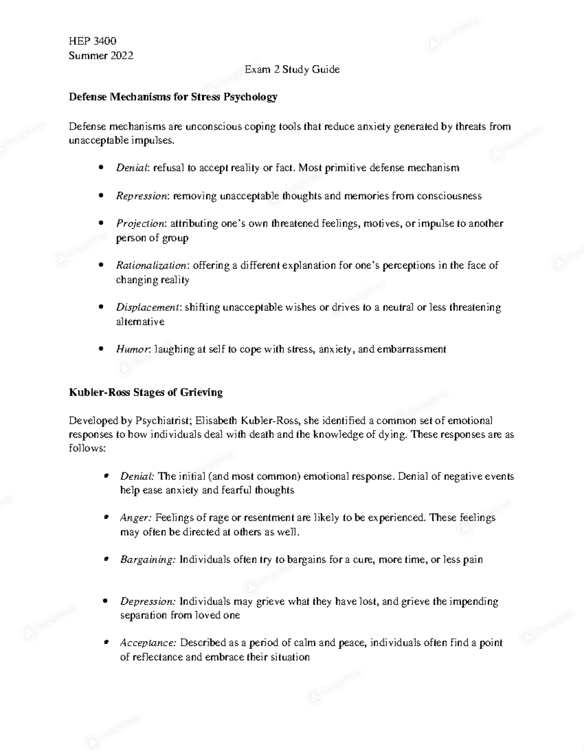 Psych 101 - lecture notes - Summer 2022 Exam 2 Study Guide Defense ...