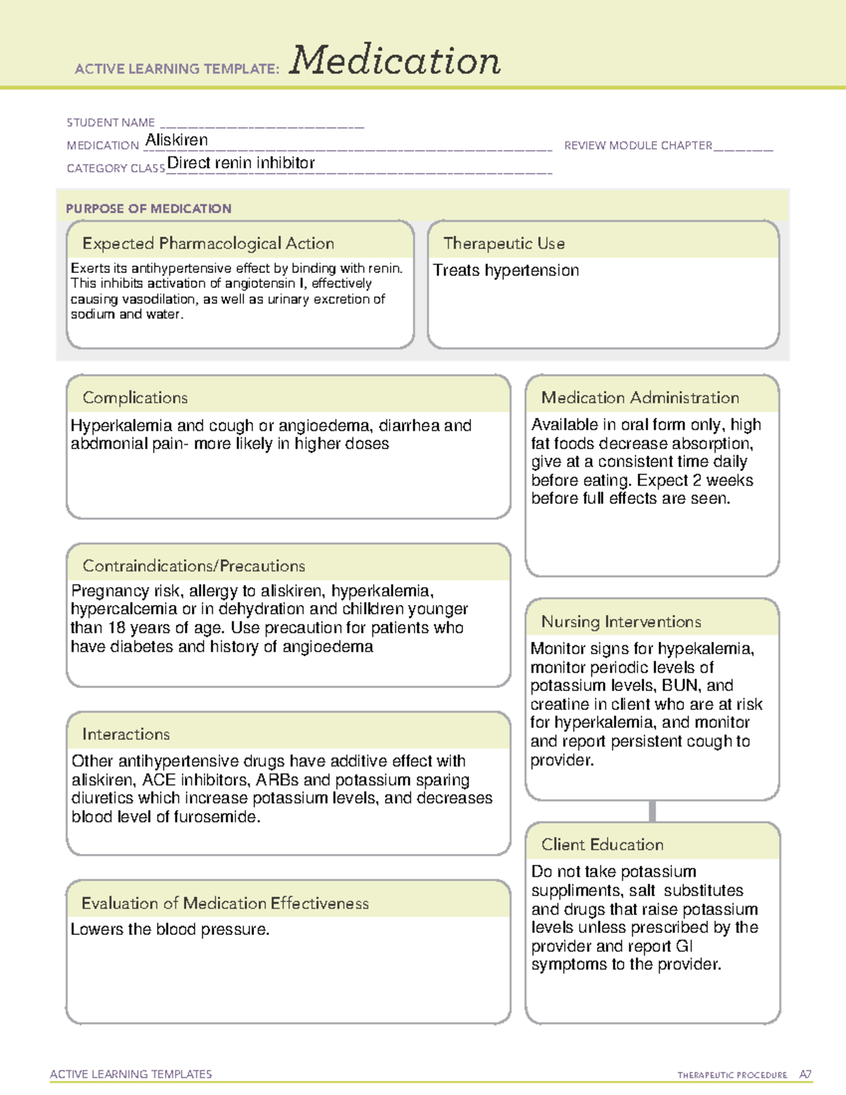 Aliskiren - meds - ACTIVE LEARNING TEMPLATES THERAPEUTIC PROCEDURE A ...