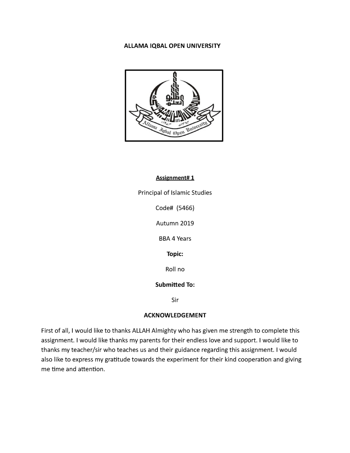 allama iqbal open university assignment sheet