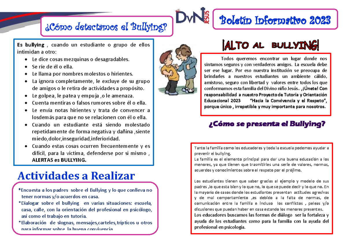 Boletin Bullying 2023 - Actividades a Realizar Todos queremos encontrar