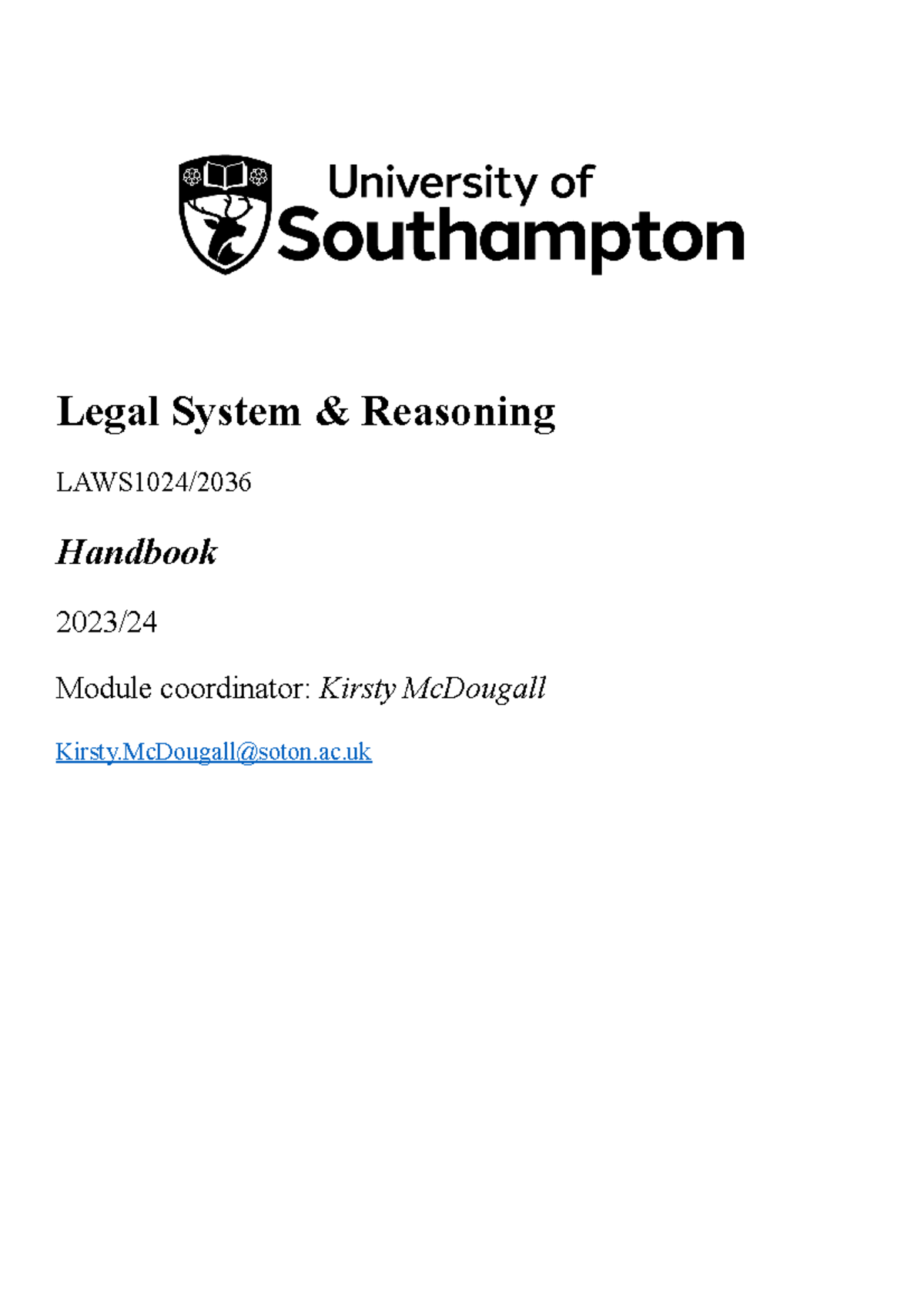 LSR Handbook - Legal System & Reasoning LAWS1024/ Handbook 2023/ Module ...