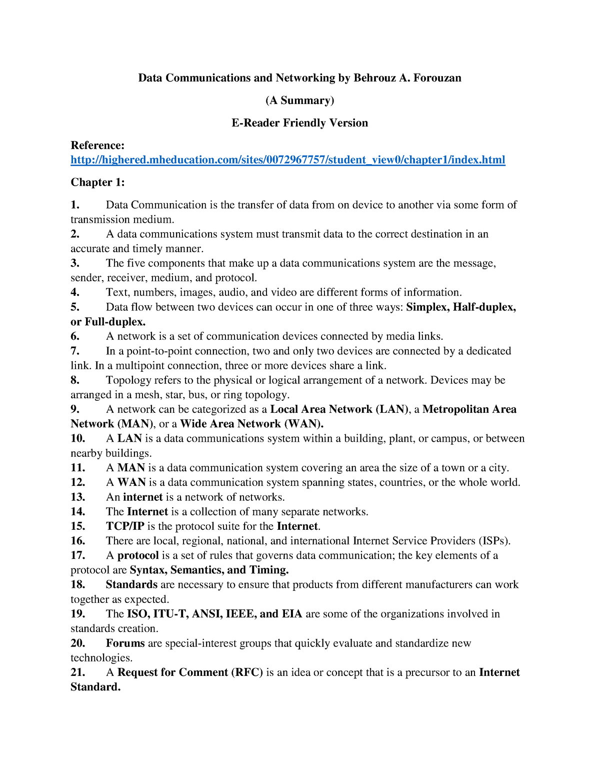 CCN BOOK Summary - Lecture notes 1-10 - Data Communications and Networking  by Behrouz A. Forouzan (A - Studocu