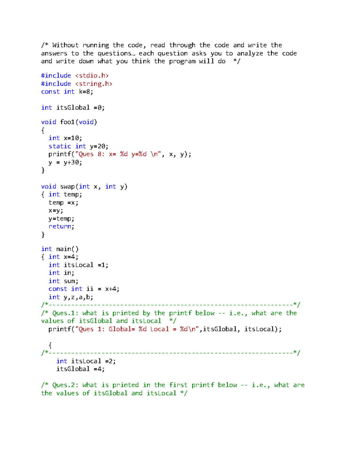 Computer Architecture I Test 1 & 2 + solutions 2 - /* Without running ...