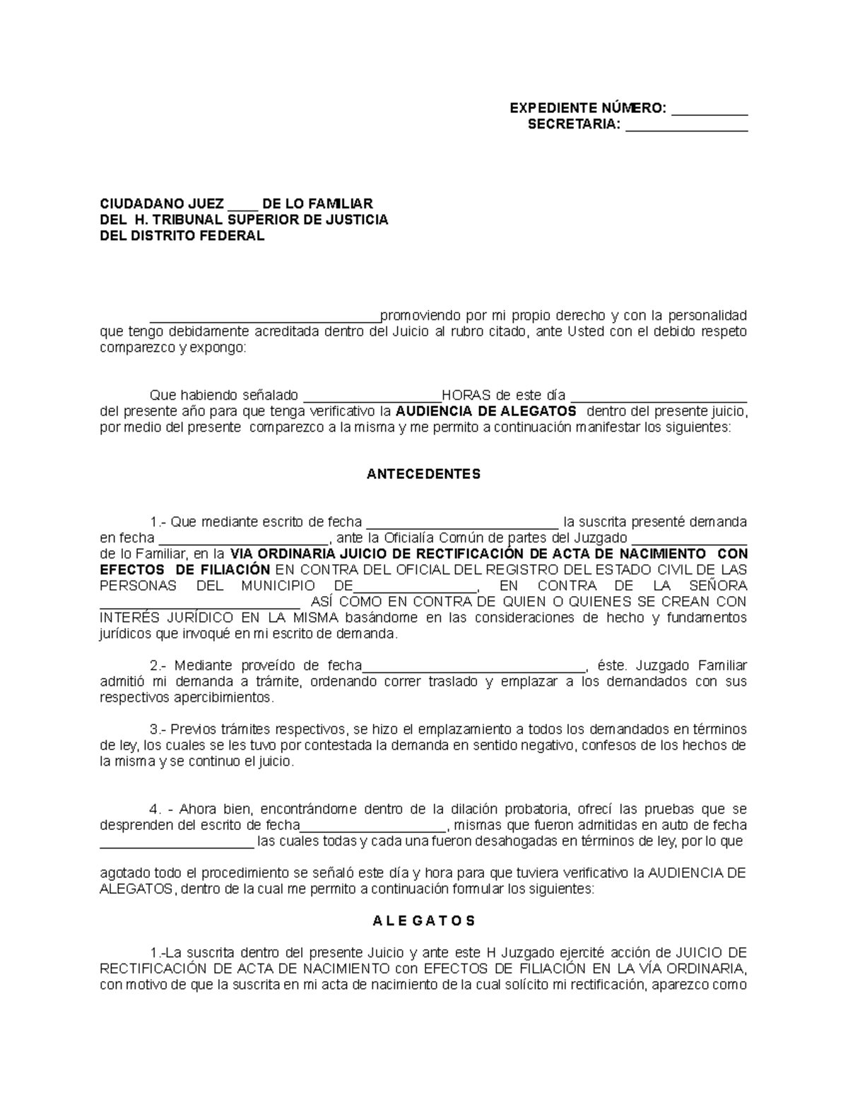 Alegatos parte actora juicio de rectificación de acta de nacimiento con ...