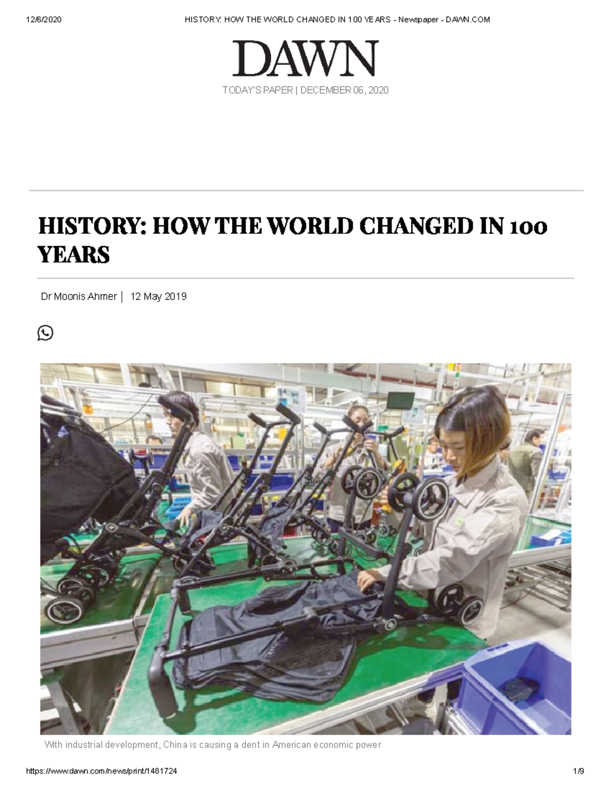 History HOW THE World Changed IN 100 Years Newspaper DAWN TODAY'S PAPER DECEMBER 06