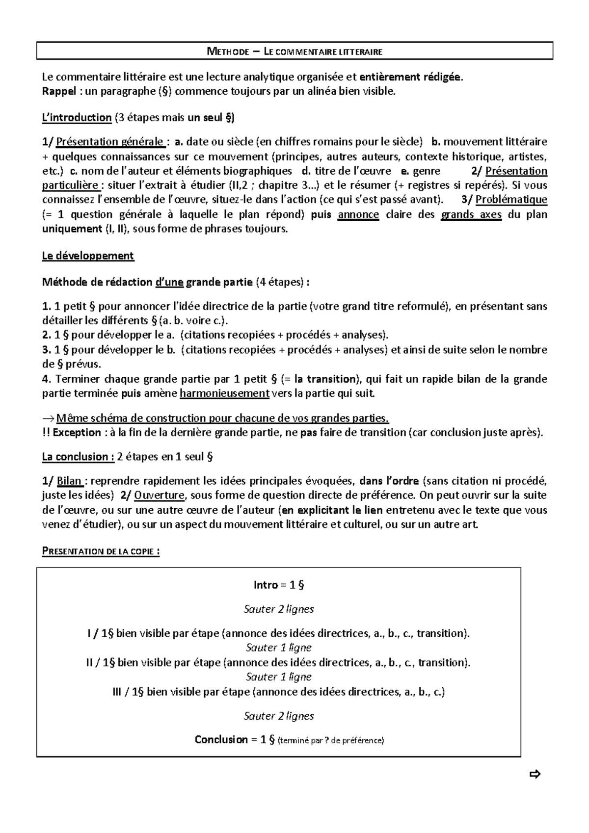Méthode Commentaire littéraire - METHODE – LE COMMENTAIRE LITTERAIRE Le ...