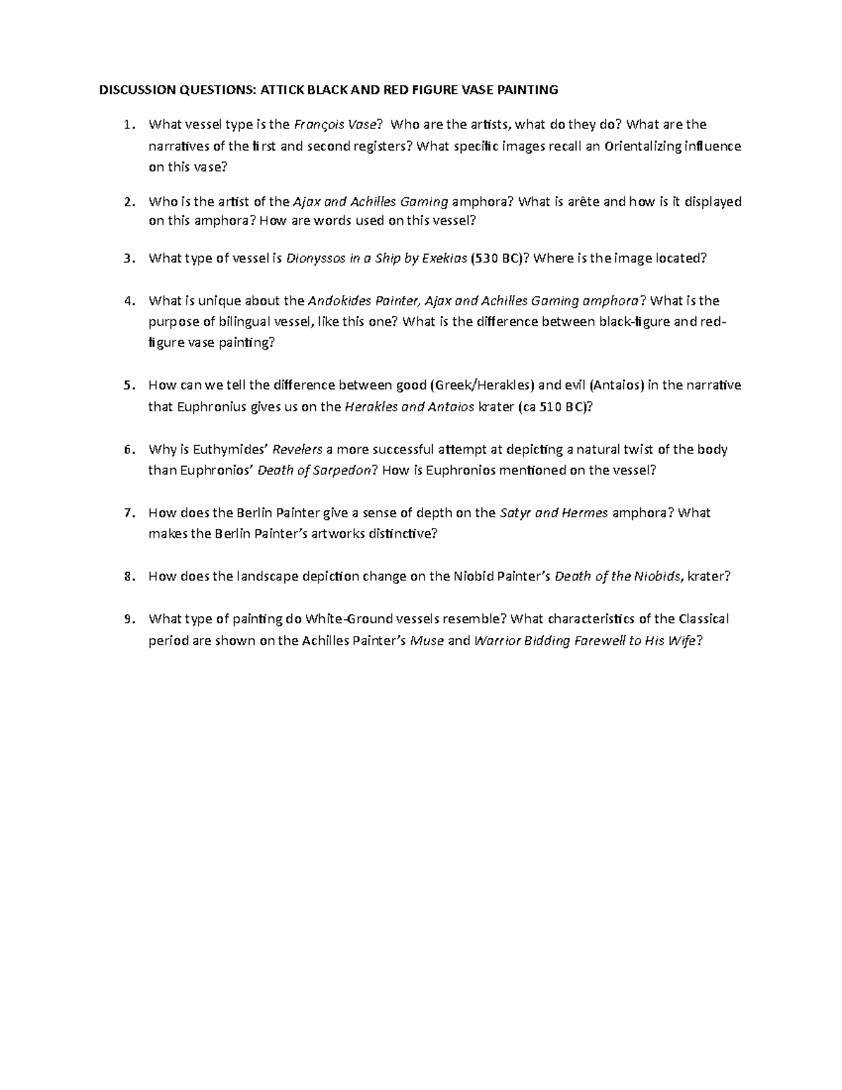 Module 12 Attic Black and Red Figure Vase Painting Questions