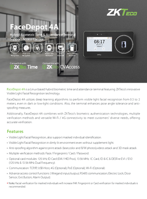 ZK- Speedface-MINI - datasheet - SpeedFace Mini Proactive ...
