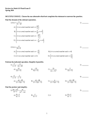 Math 115 Final Exam Review A Sp18 - **review For Marh 115 Final Exam A 