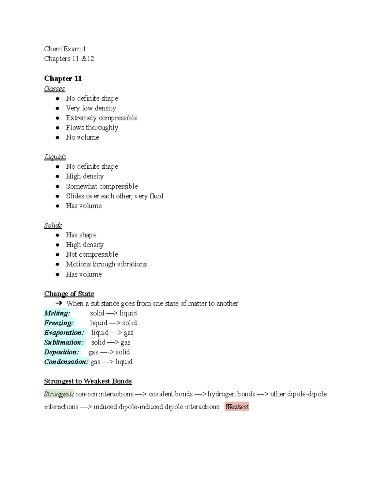 Chem Exam 1 Study Guide - Lecture Notes - Chem Exam 1 Chapters 11 ...