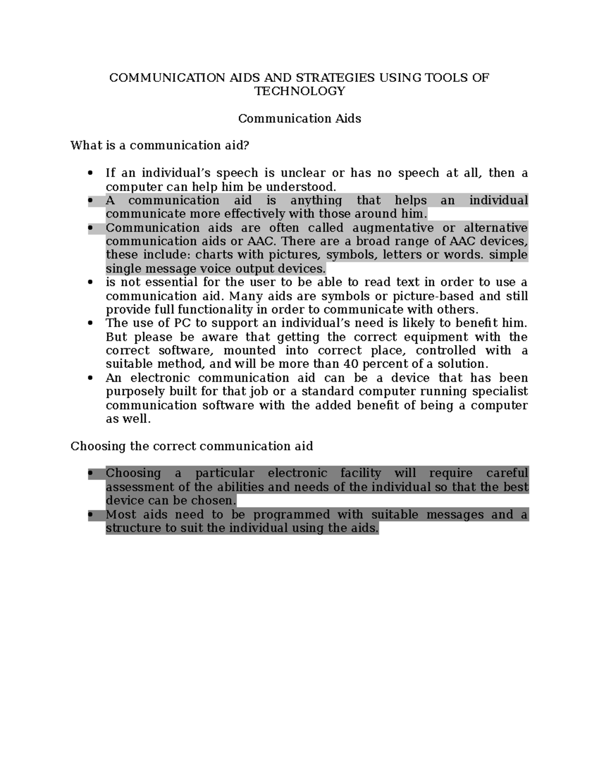 Communication AIDS Lecture Notes COMMUNICATION AIDS AND STRATEGIES