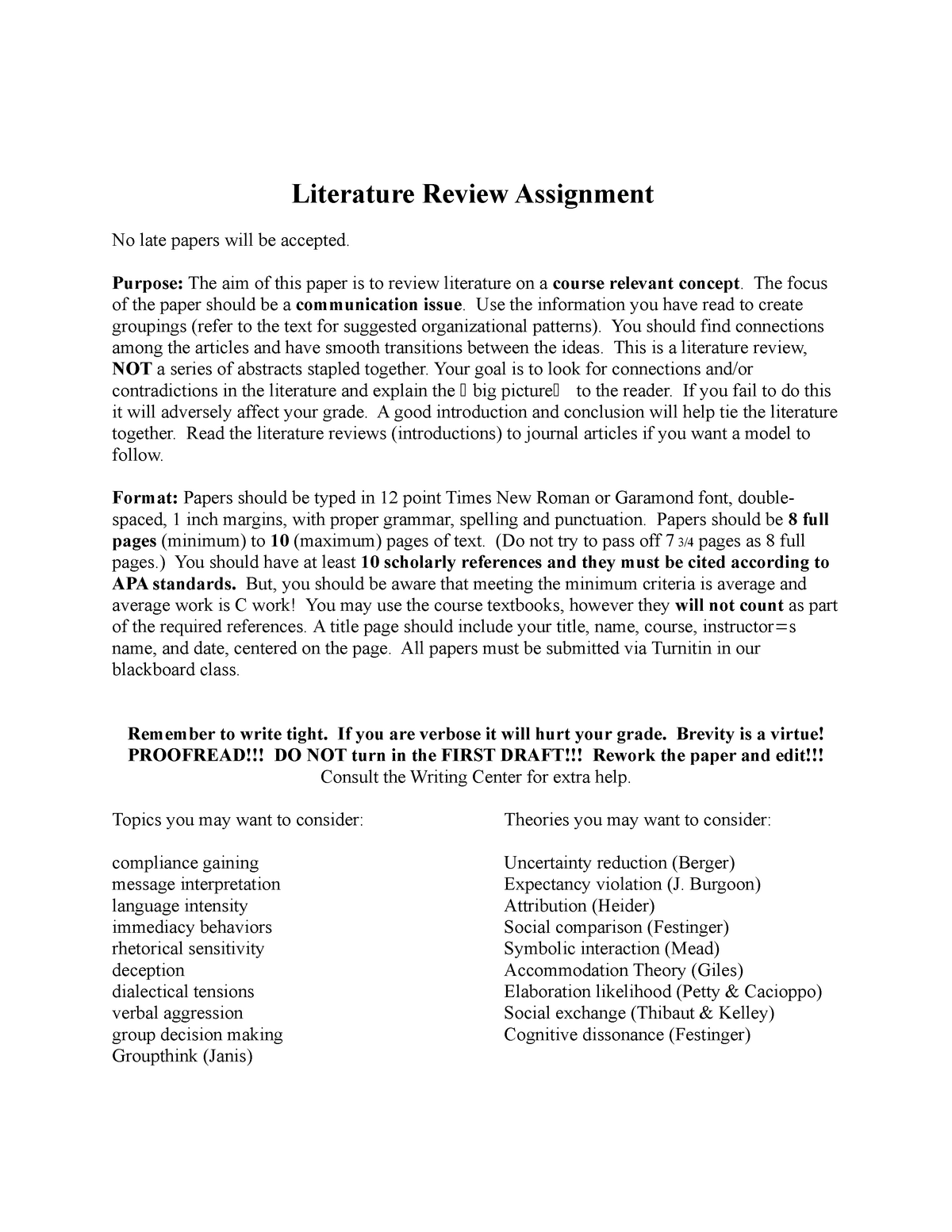 literature review assignment example