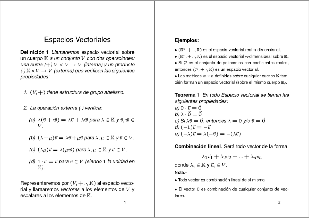 Espacios Vectoriales - Algebra Lineal 8 - Espacios Vectoriales ...