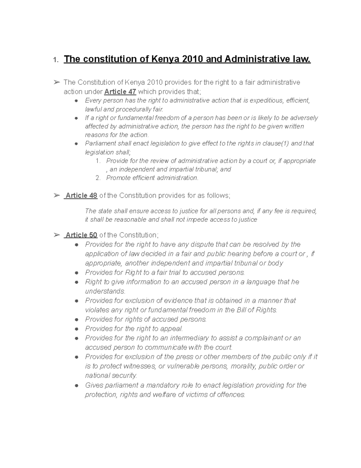 The constitution of Kenya 2010 and Administrative law 1. The