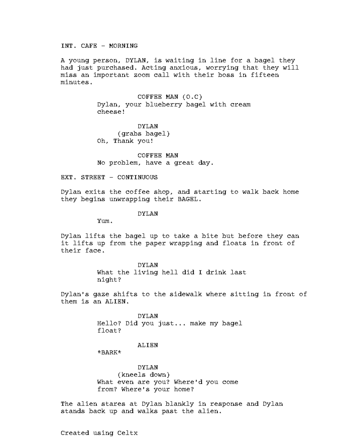 Script Ea C screenplay assignment - INT. CAFE - MORNING A young person ...