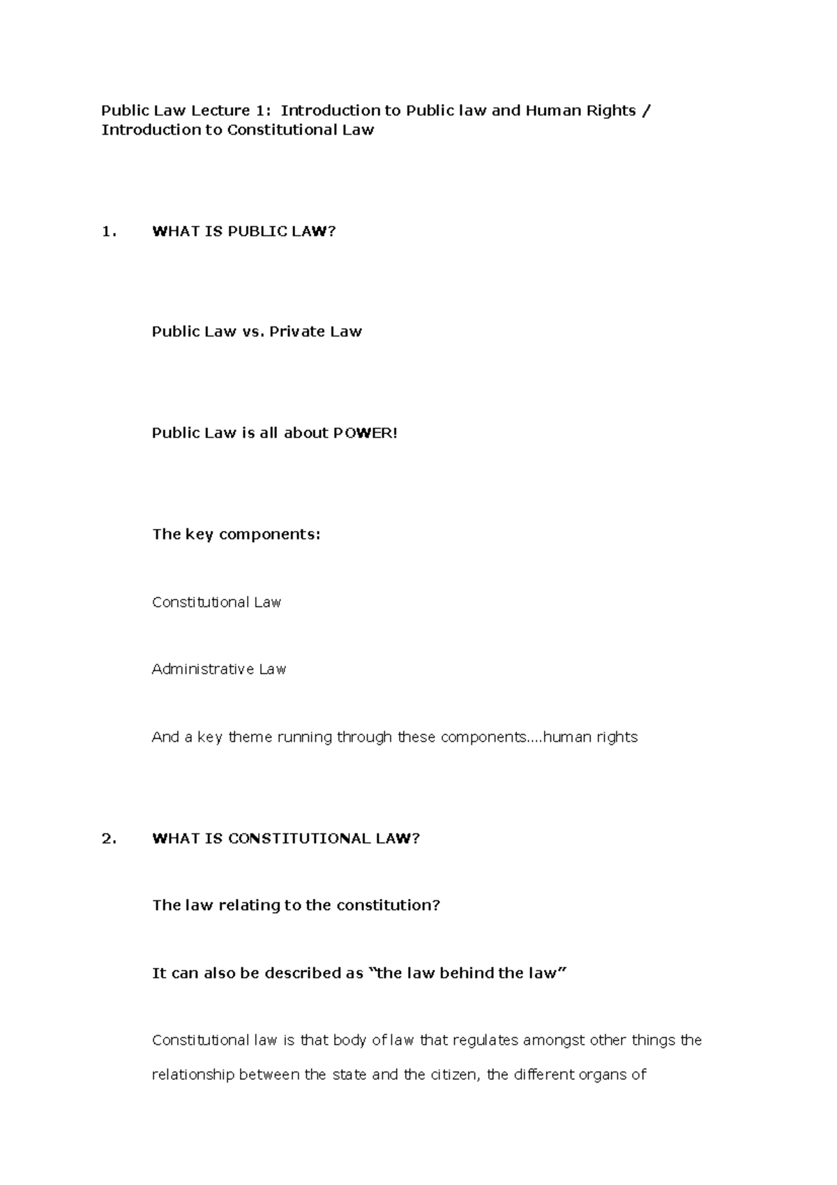Public Law Lecture 1 Introduction to Constitutional Law - Public Law ...