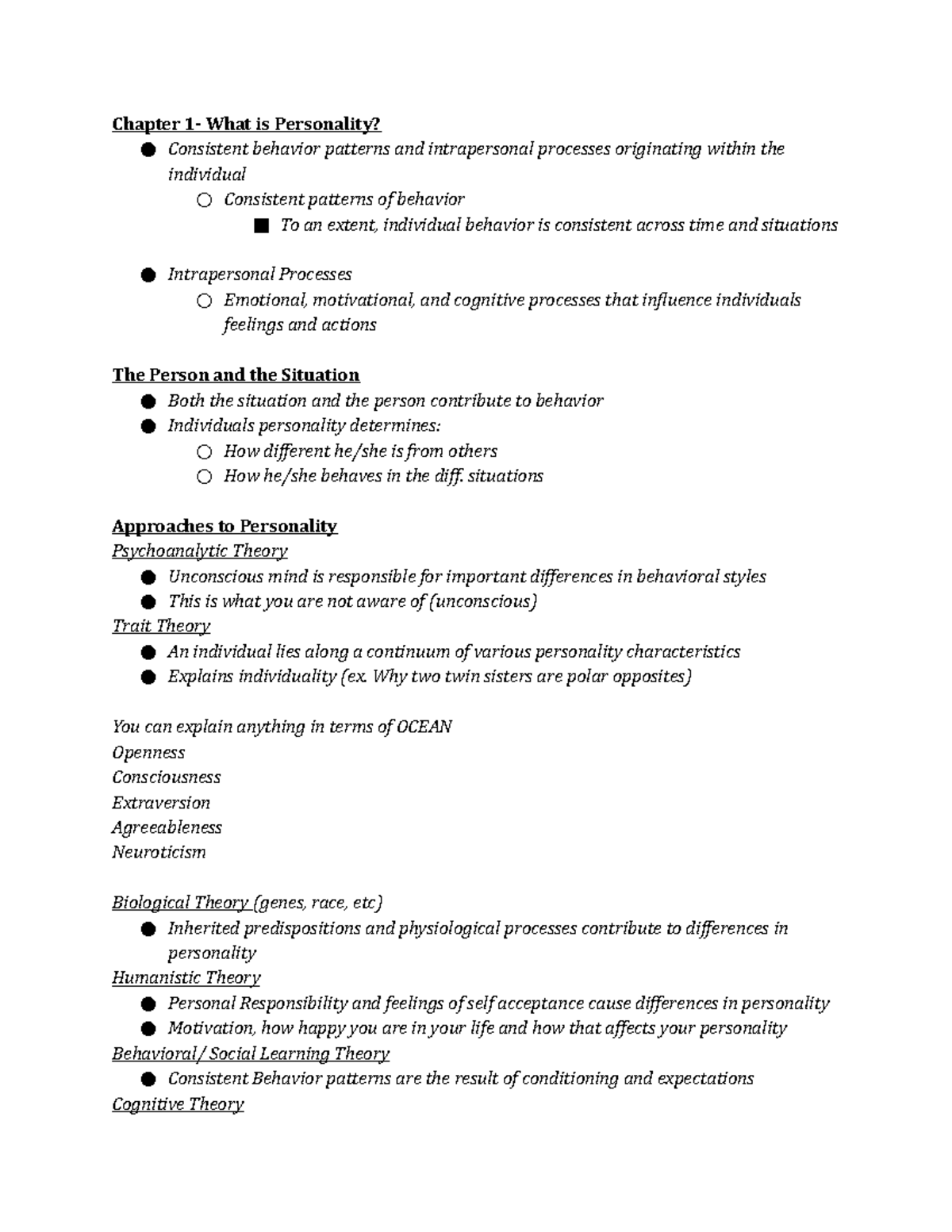 Chapter 1 - Lecture notes 1 - Chapter 1- What is Personality ...