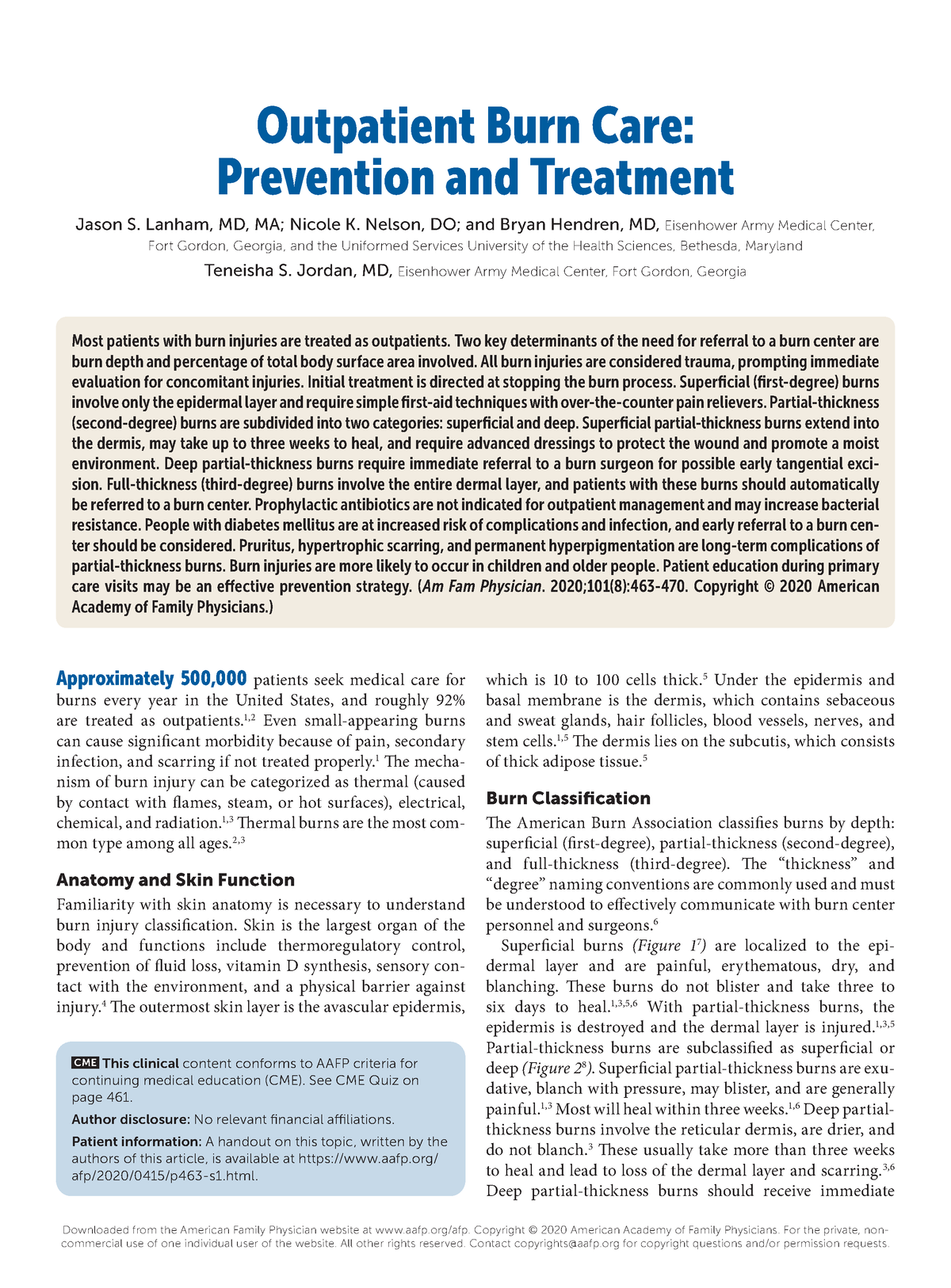 Outpatient burn care prevention and treatment April 15, 2020 Volume