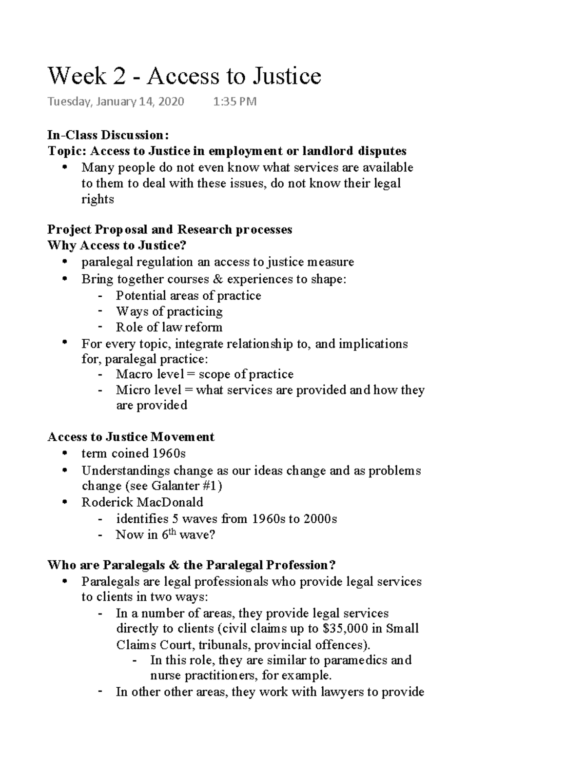 Week 2 - Access To Justice - In-Class Discussion: Topic: Access To ...