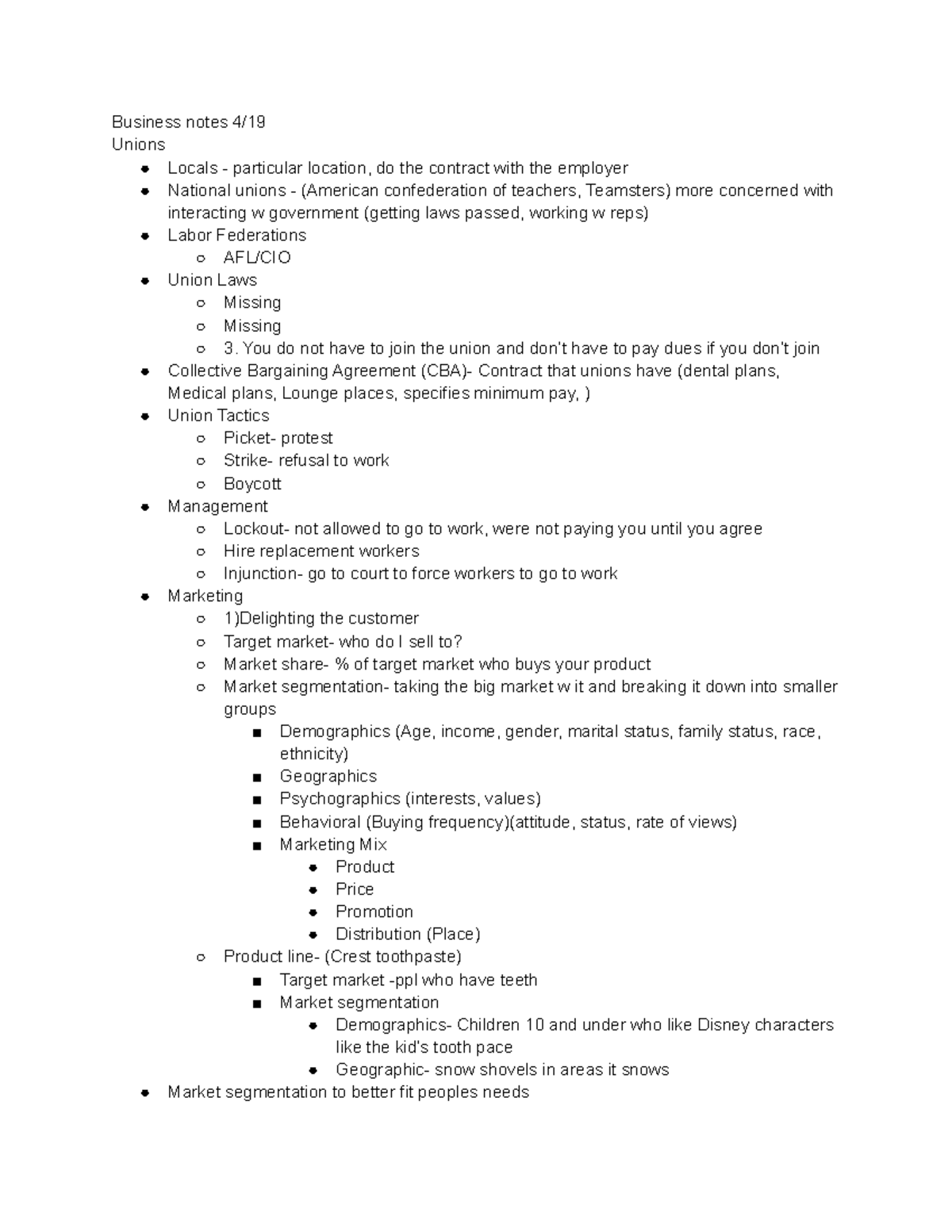 Busi 111 notes Last Chapters - Business notes 4/ Unions Locals ...