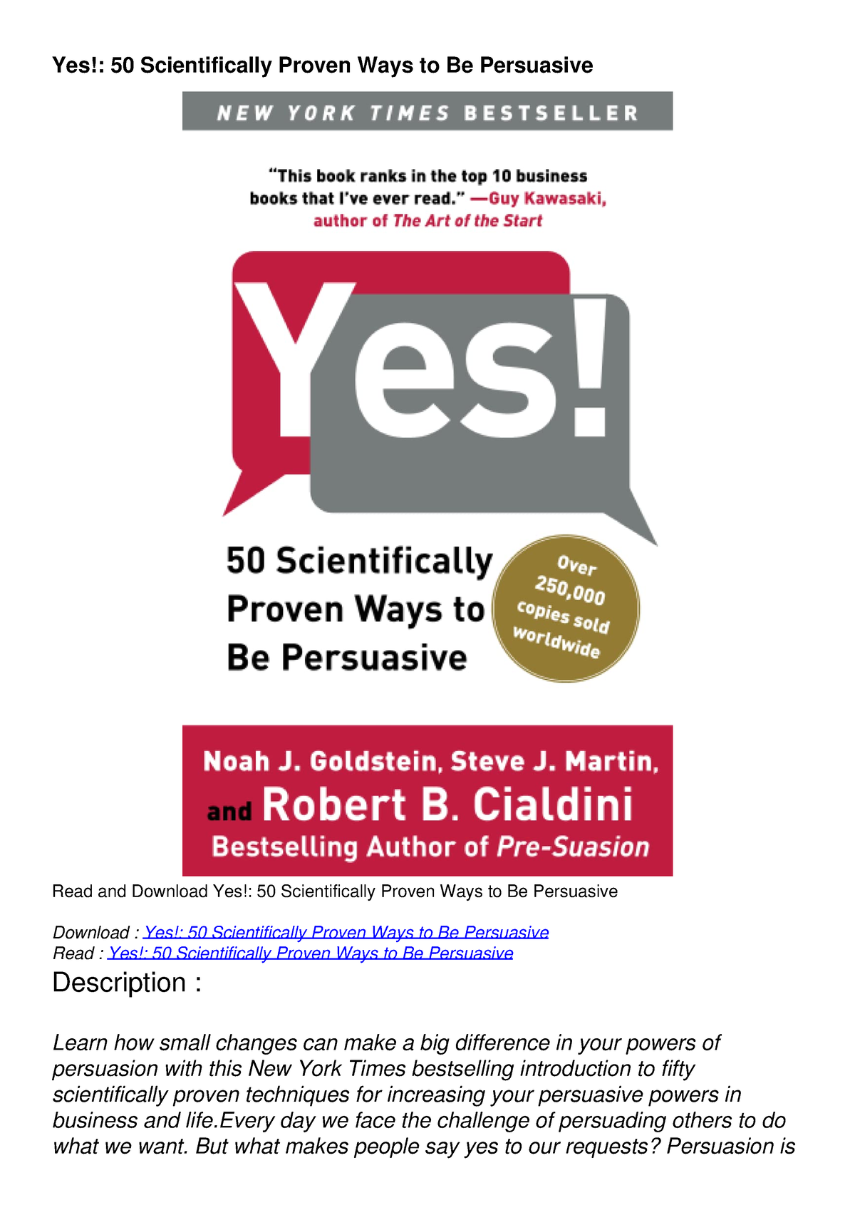 Get [PDF] Download Yes!: 50 Scientifically Proven Ways To Be Persuasive ...