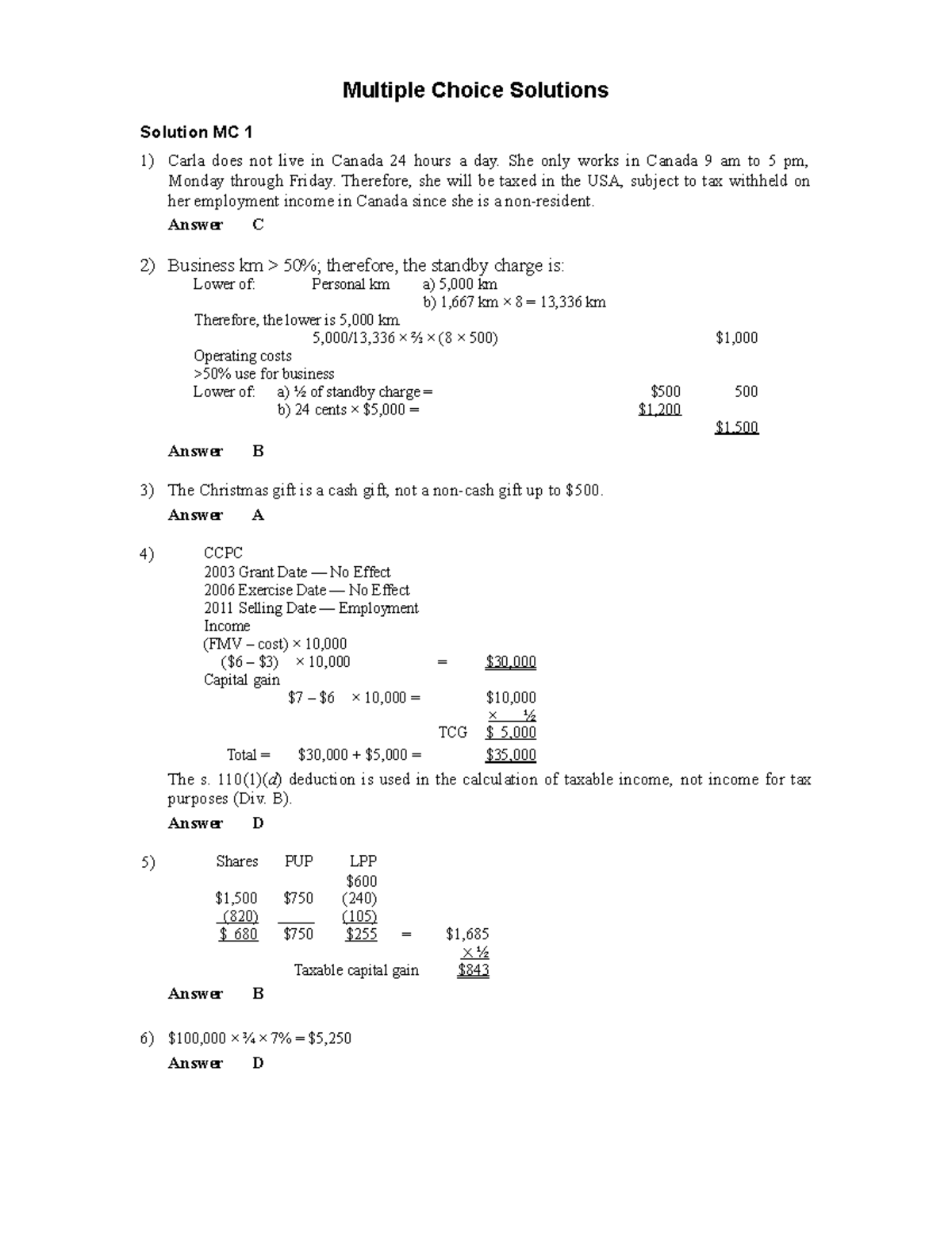 MC Bank Solutions - Multiple Choice Solutions Solution MC 1 Carla does ...