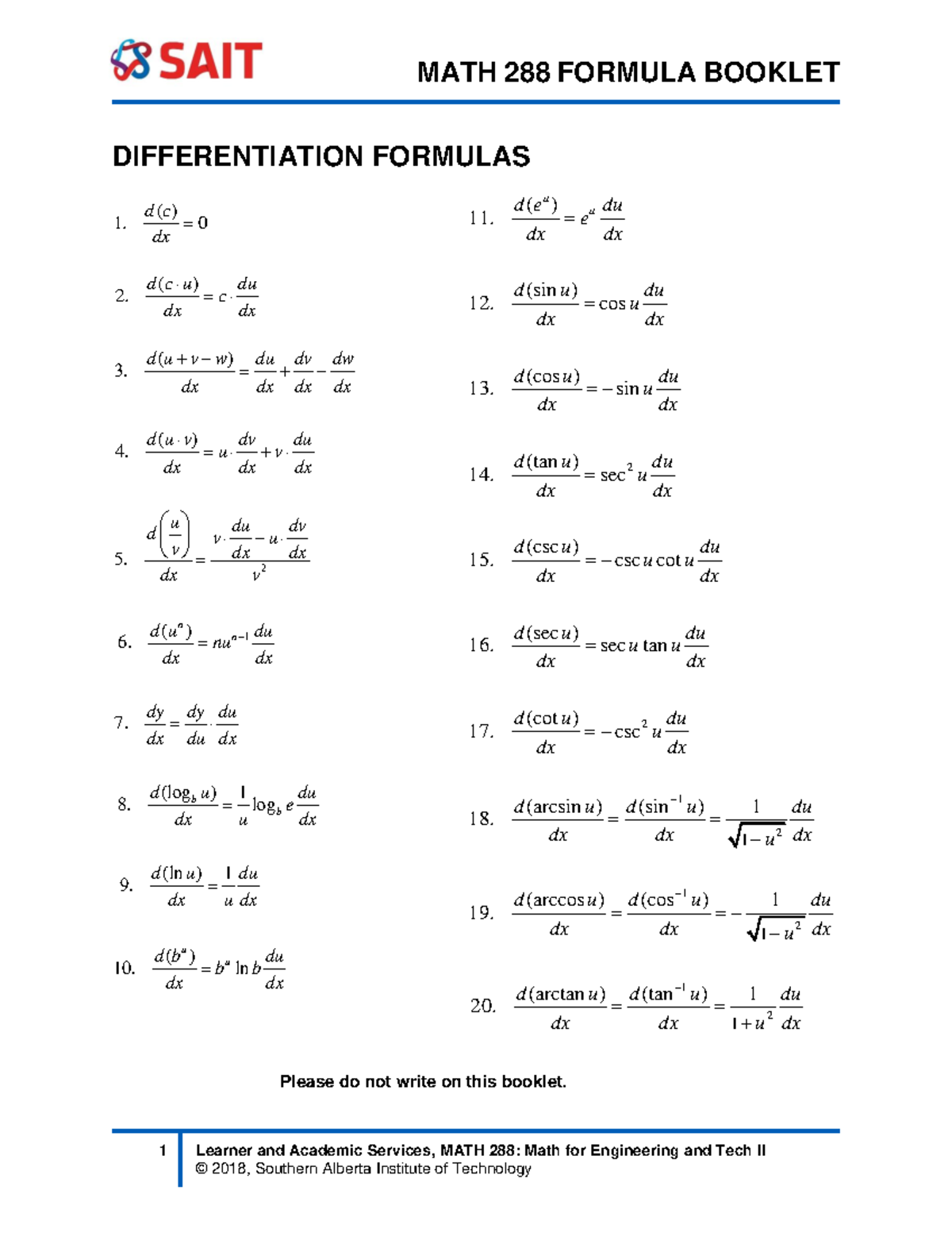 W2019 MATH 288 Formula Booklet - ####### 1 Learner and Academic ...