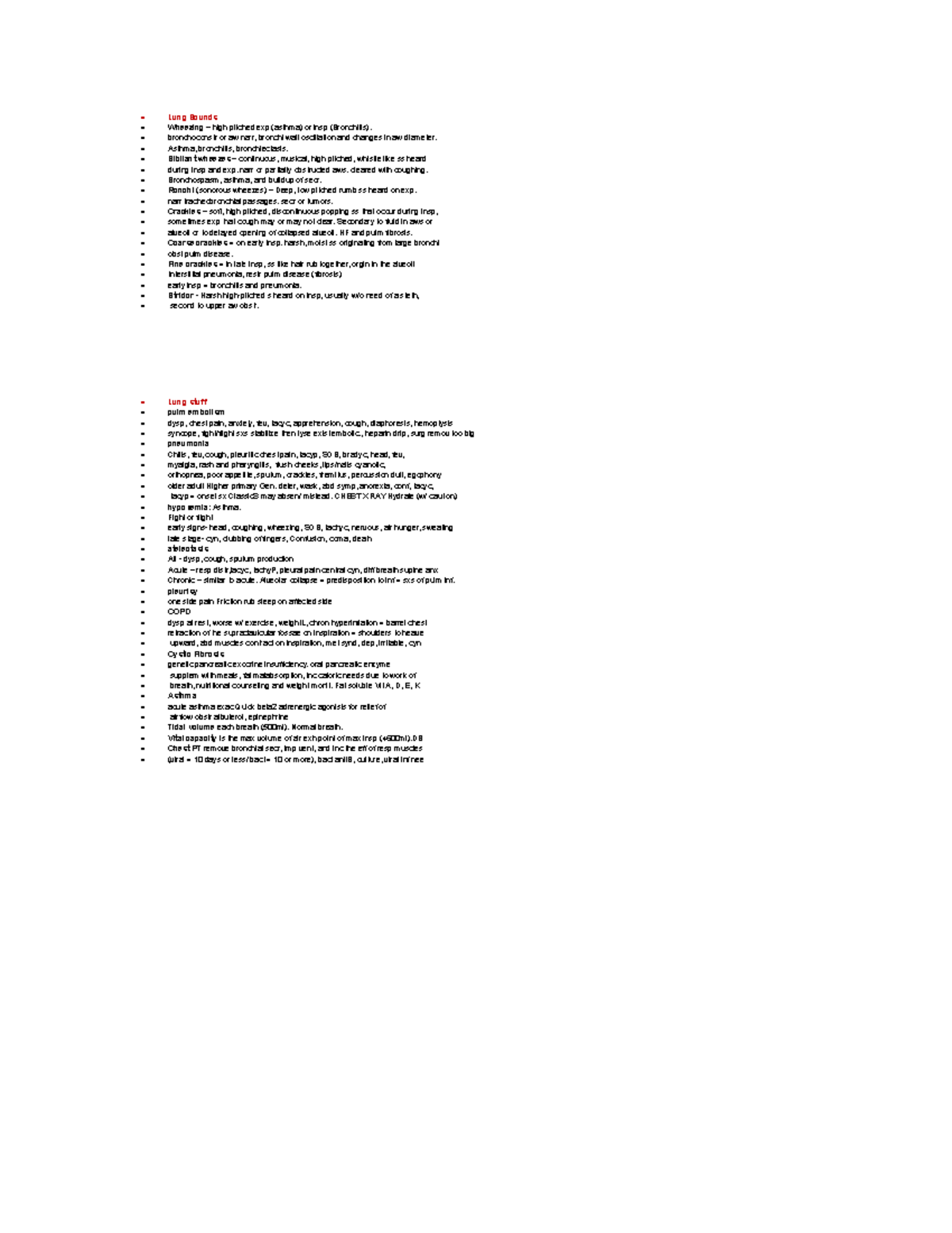 Copy of Exam 3 Study Guide - Lung Sounds Wheezing – high pitched exp ...