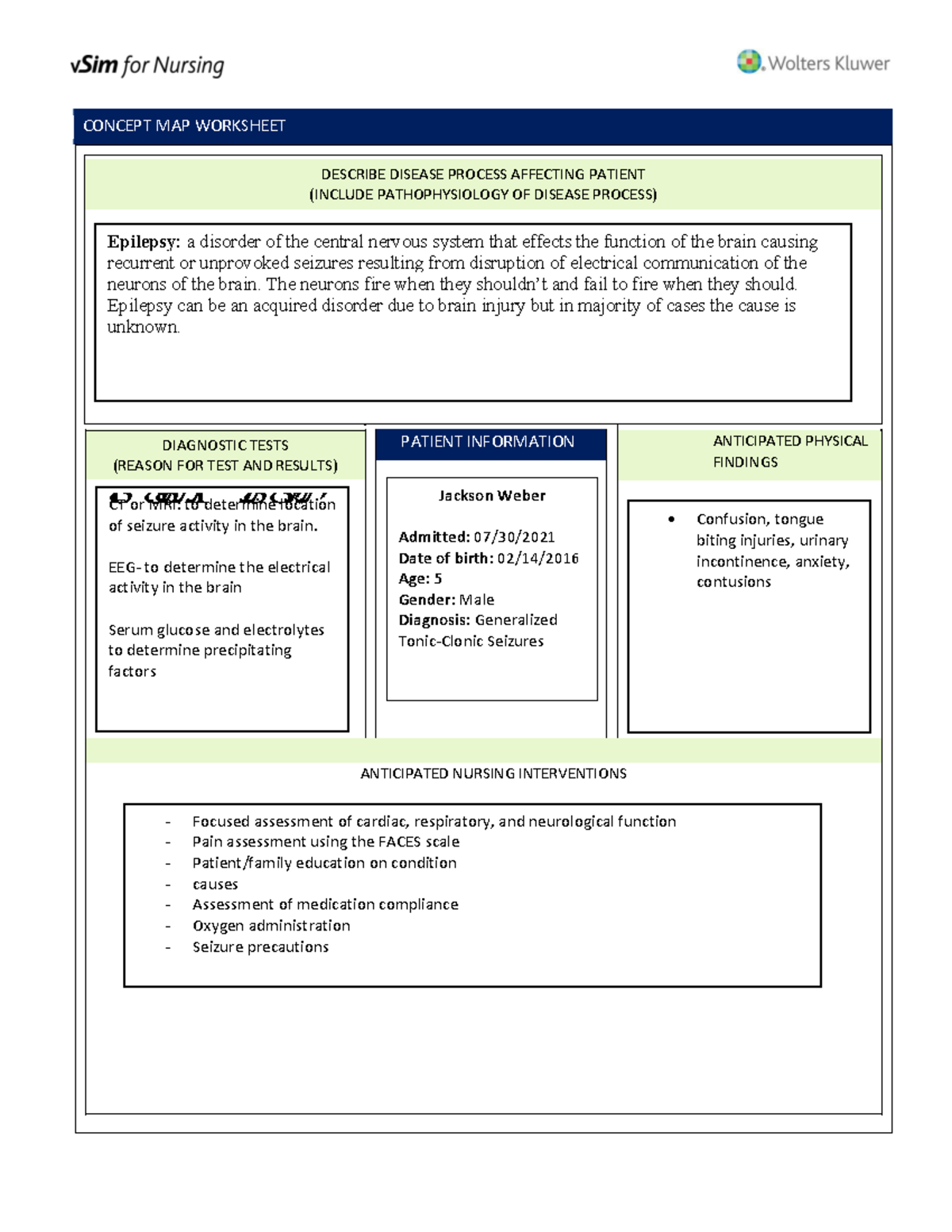 Jackson Weber VSIM - Clinical assignment - CONCEPT MAP WORKSHEET ...