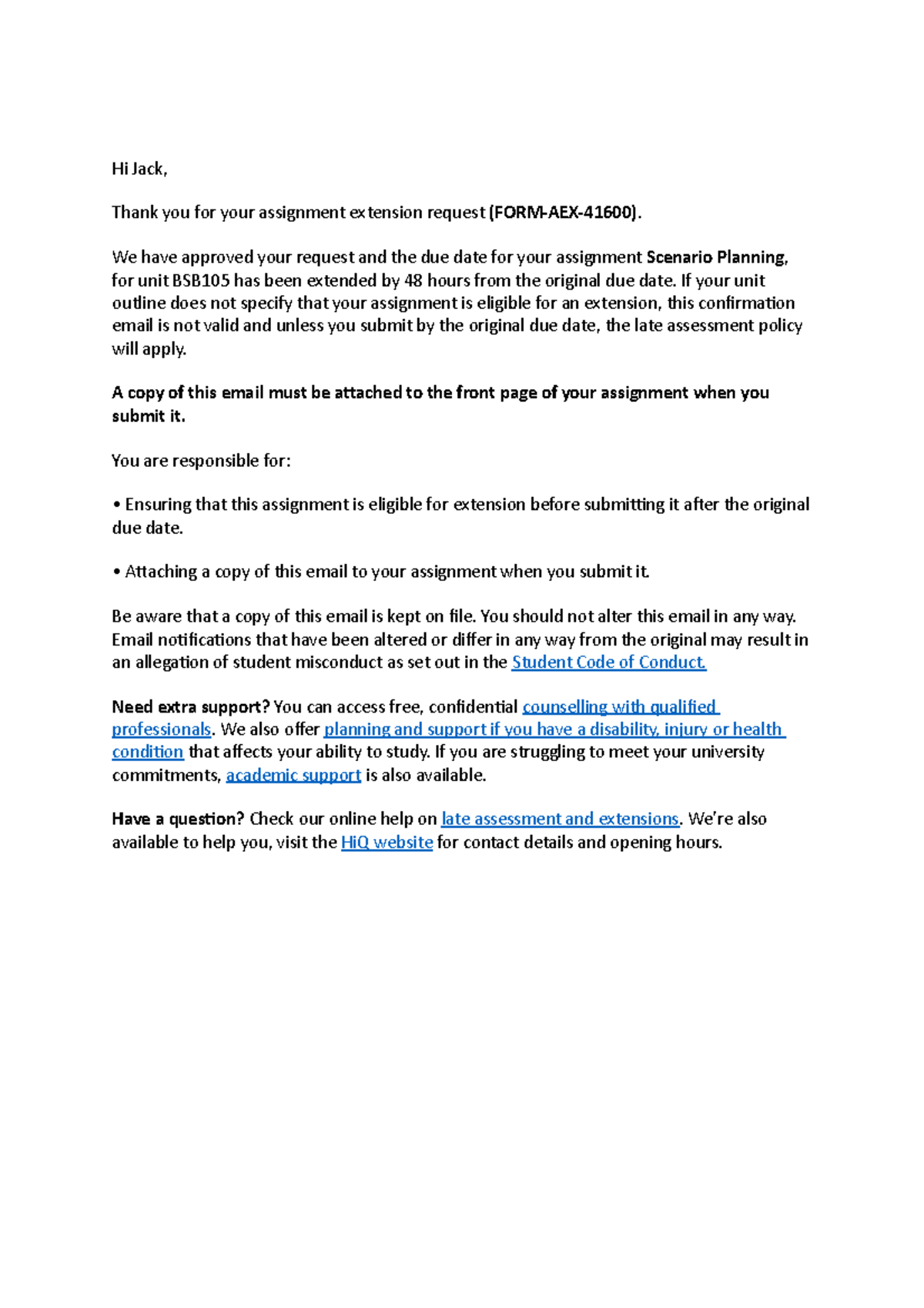 Assessment 1 - Scenario Planning Report - Hi Jack, Thank you for your ...