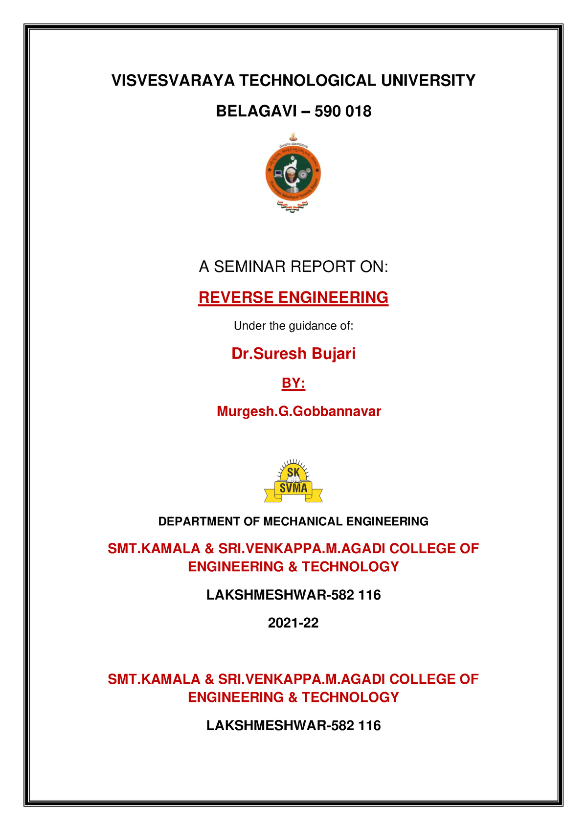 Reverse Engineering Report - VISVESVARAYA TECHNOLOGICAL UNIVERSITY ...