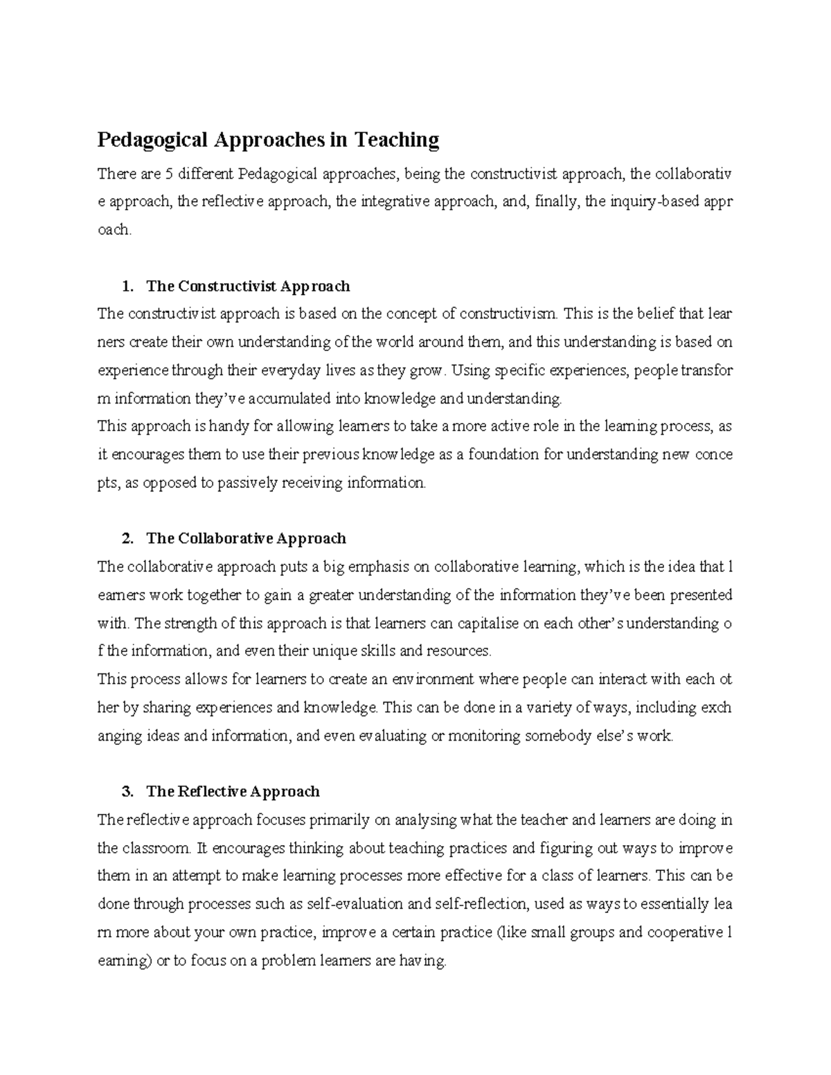 Pedagogical- Approaches - 1. The Constructivist Approach The ...