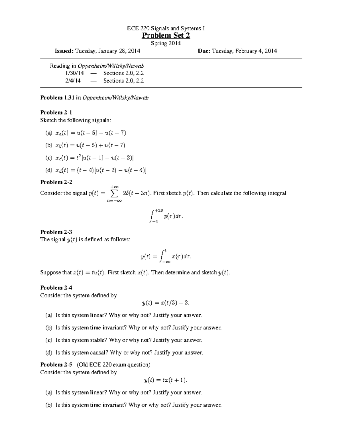 Problem Set 04 - 2014 - ECE 220 Signals and Systems I Problem Set 2 ...
