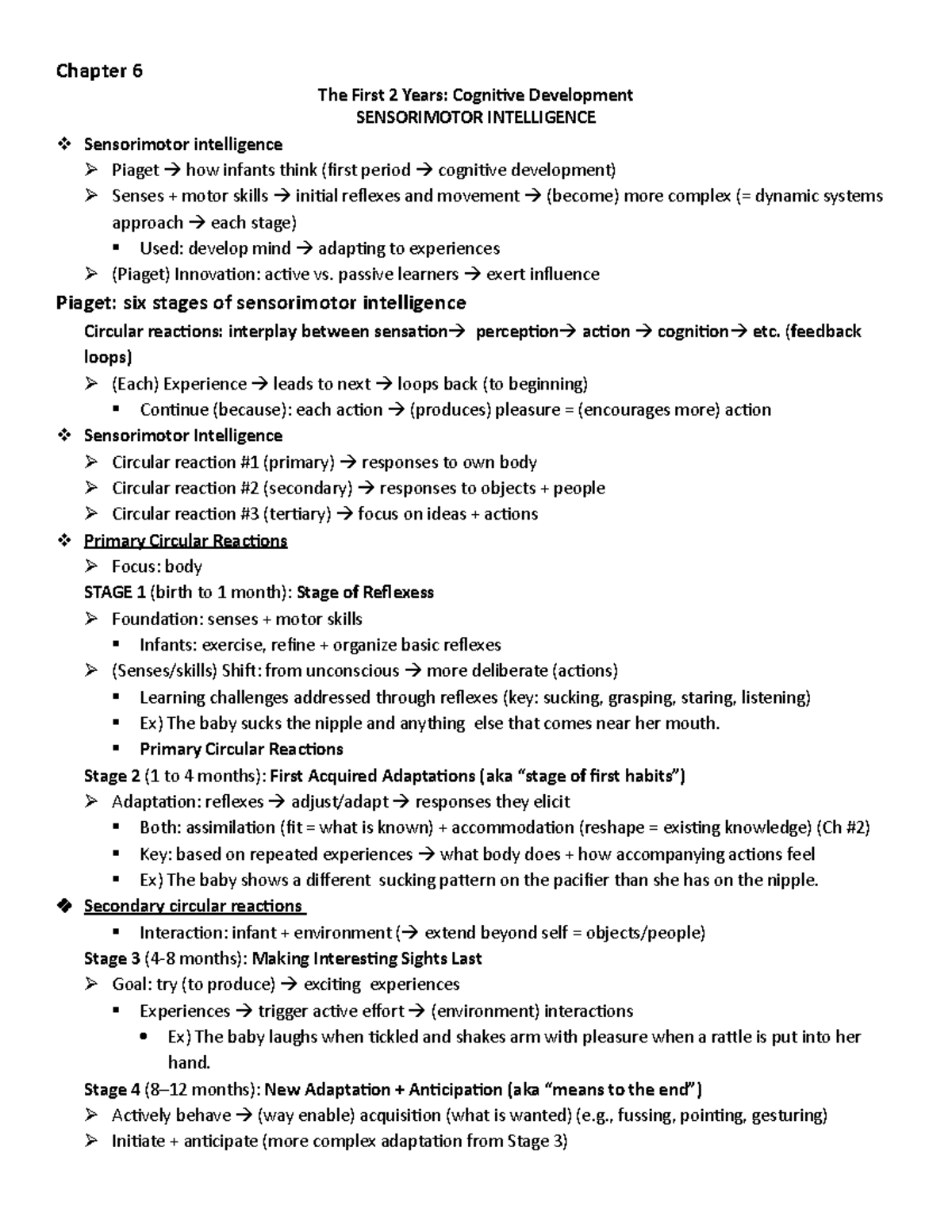 Chapter 6 - notes - Chapter 6 The First 2 Years: Cognitive Development ...