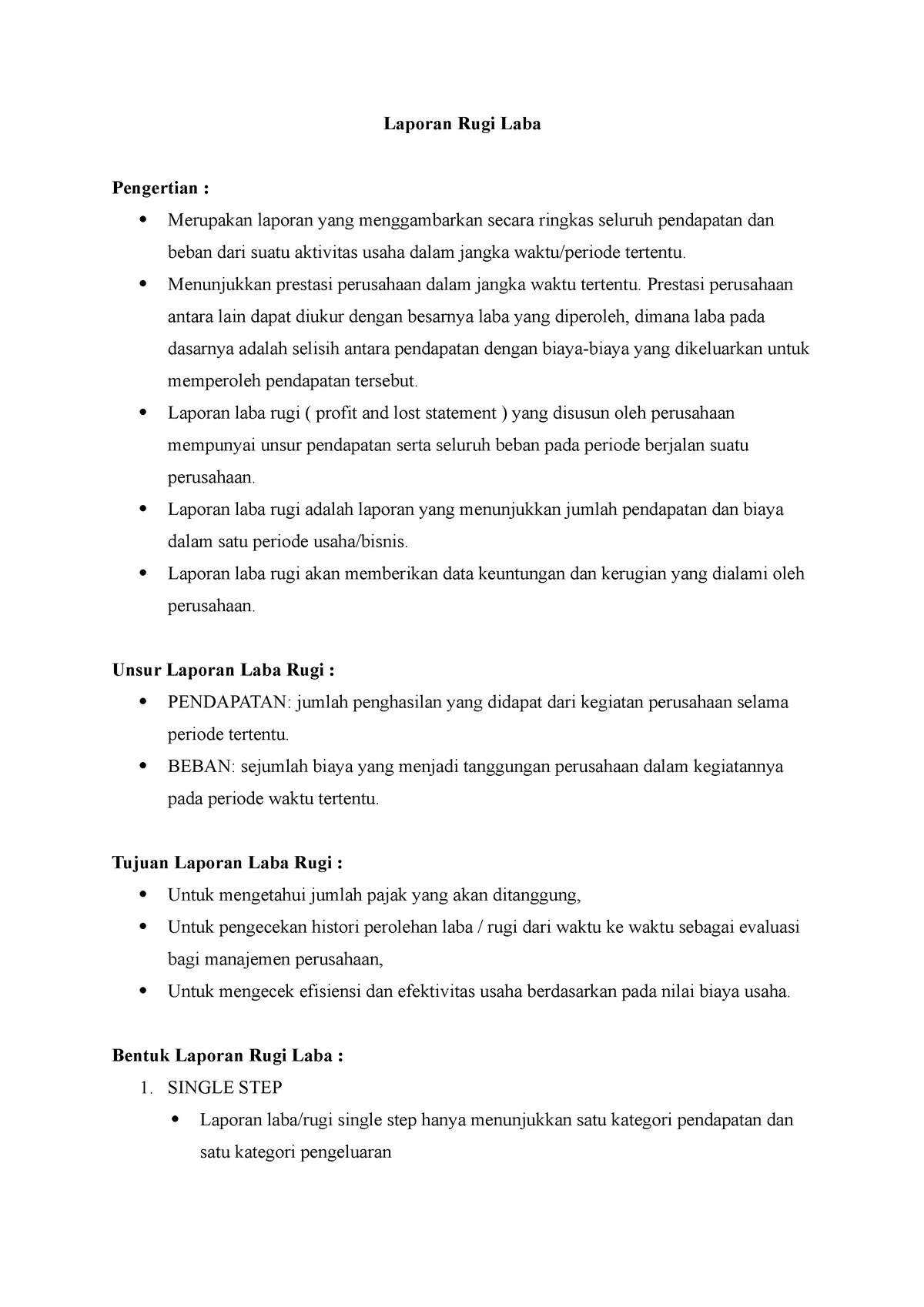 Laporan Rugi Laba - Laporan Rugi Laba Pengertian : Merupakan Laporan ...