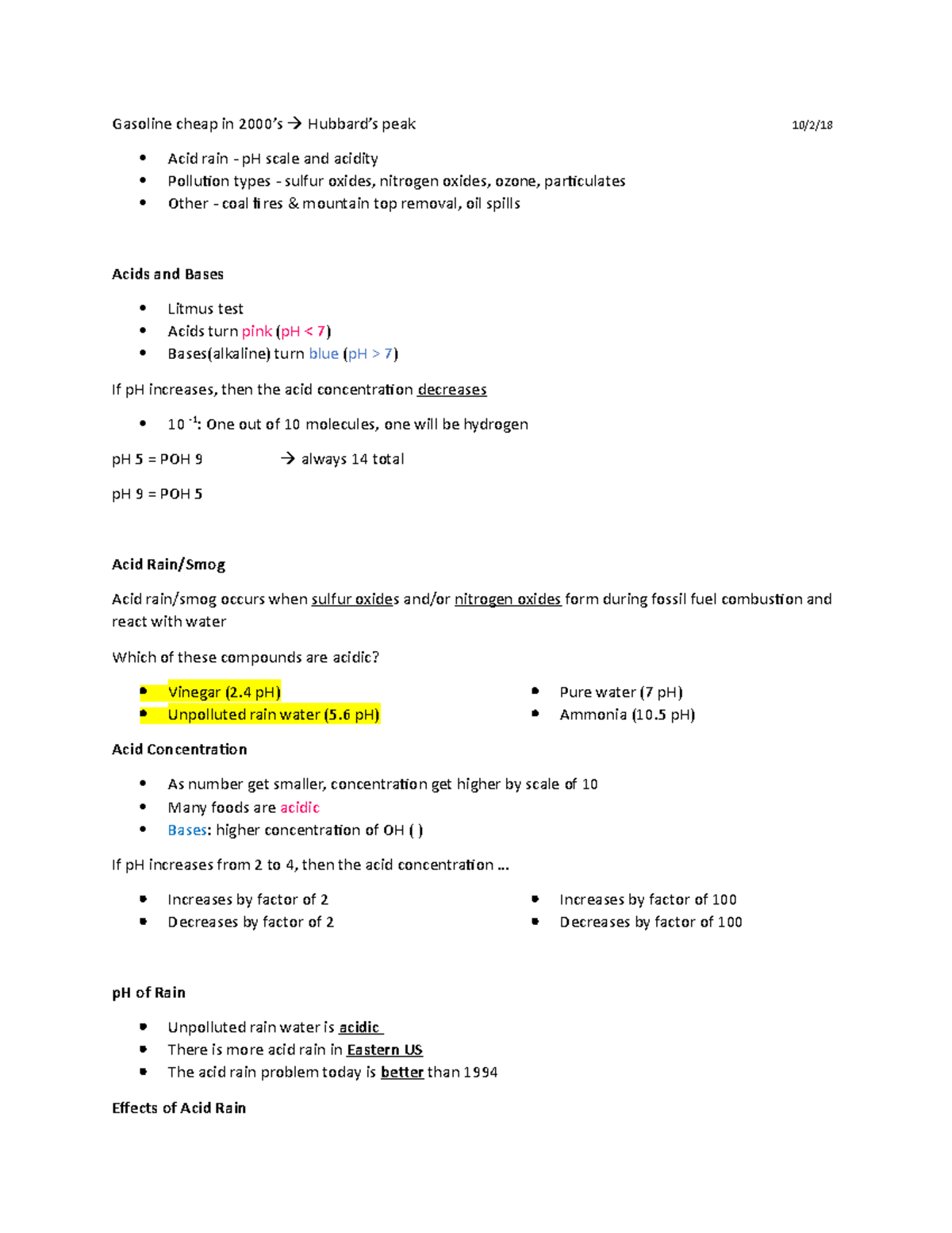Unit 5 Fossil Fuel Pollution Gasoline cheap in 2000’s Hubbard’s