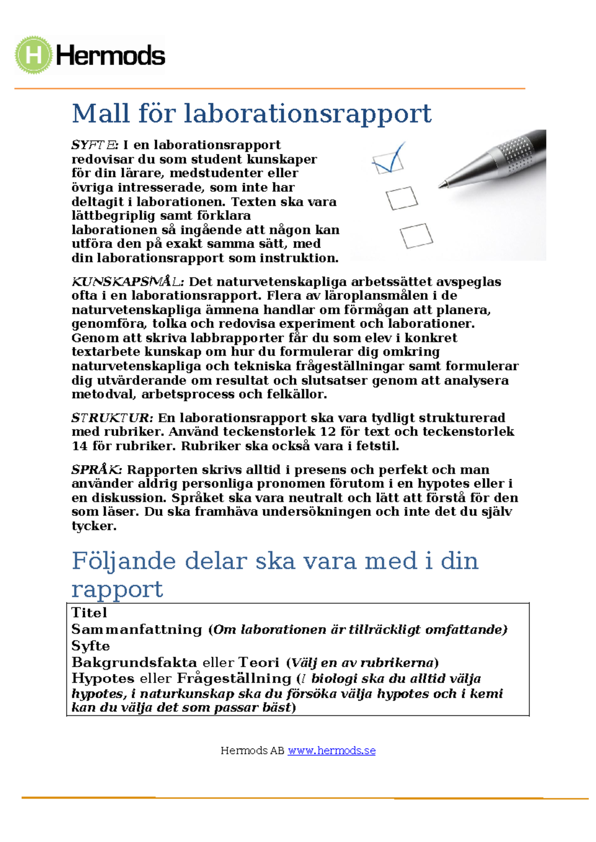 1 Labbrapportmall - Mall För Laborationsrapport SYFTE: I En ...