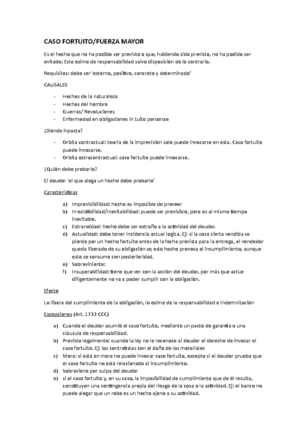 Copia de CASO Fortuito resumen - CASO FORTUITO/FUERZA MAYOR Es el hecho ...