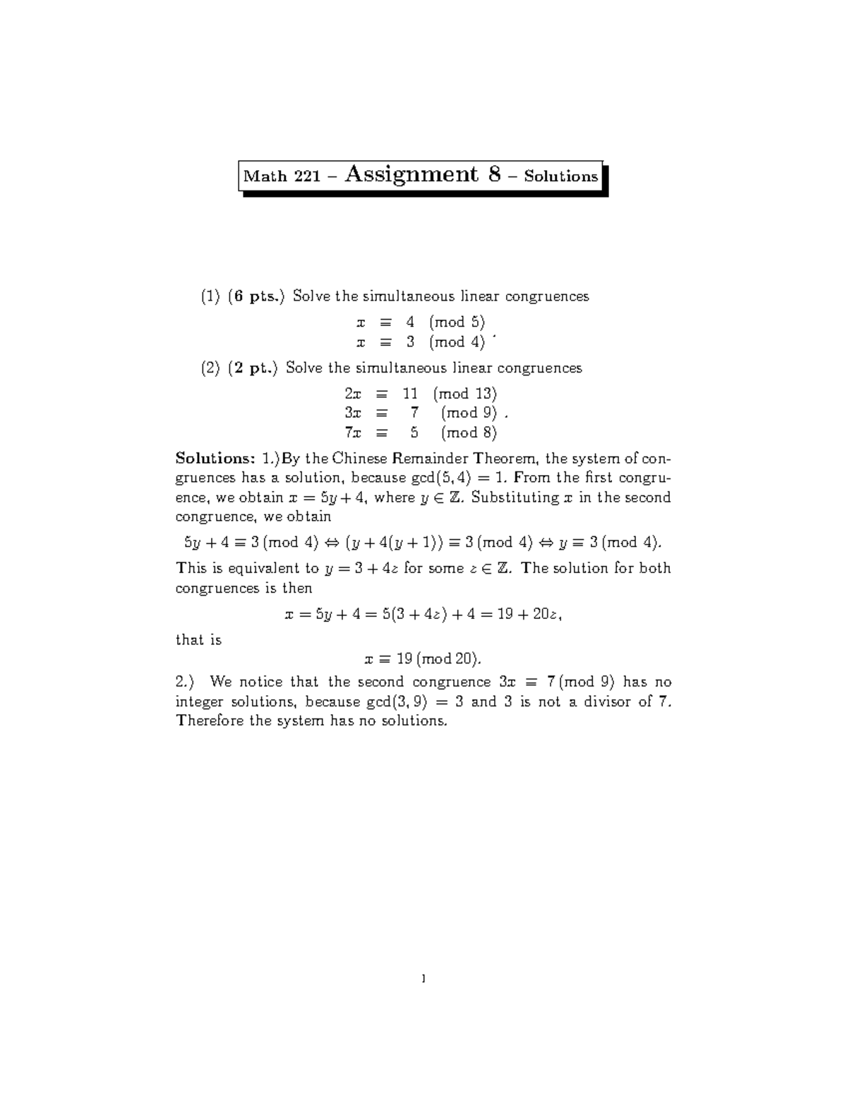 221a8s - Assignment 8 for students - Math 221 –Assignment 8– Solutions ...