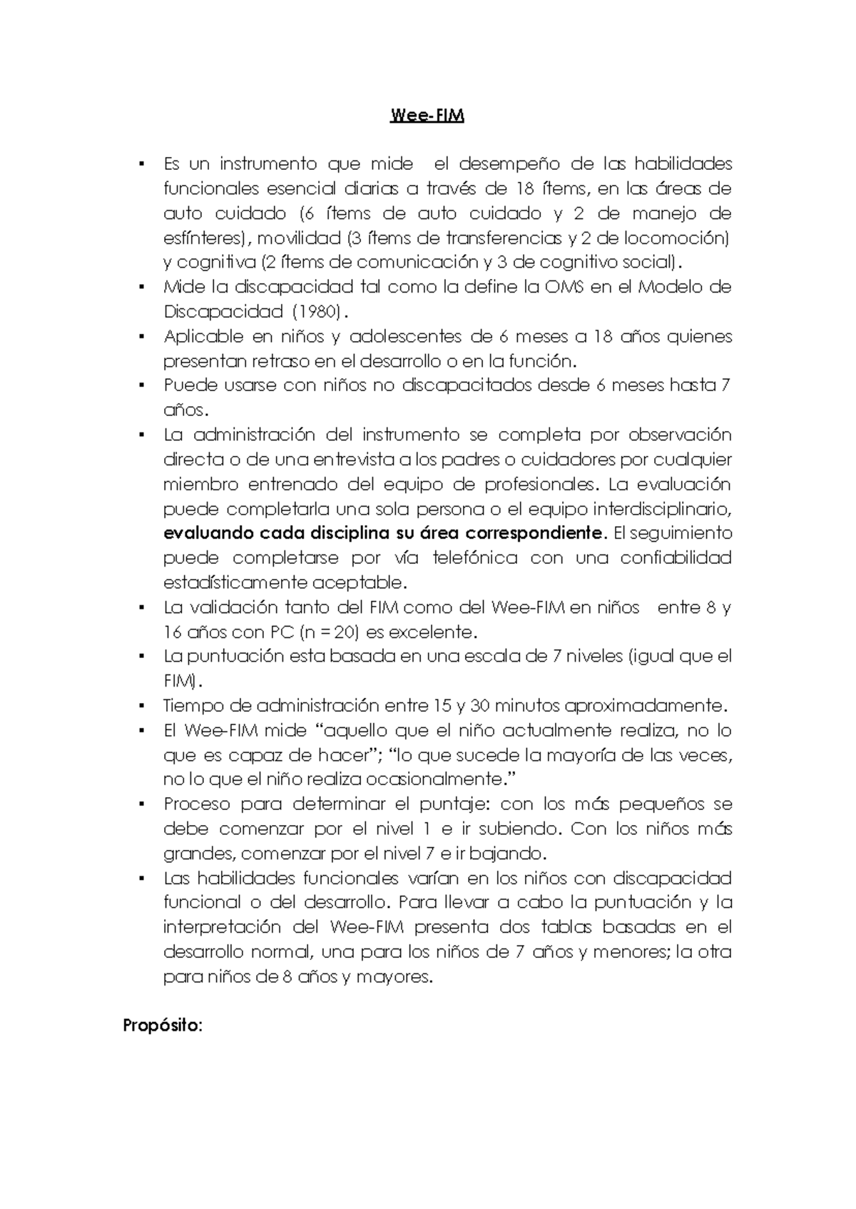 Weefim-evaluacion-para niños Manual - Wee-FIM Es un instrumento que ...