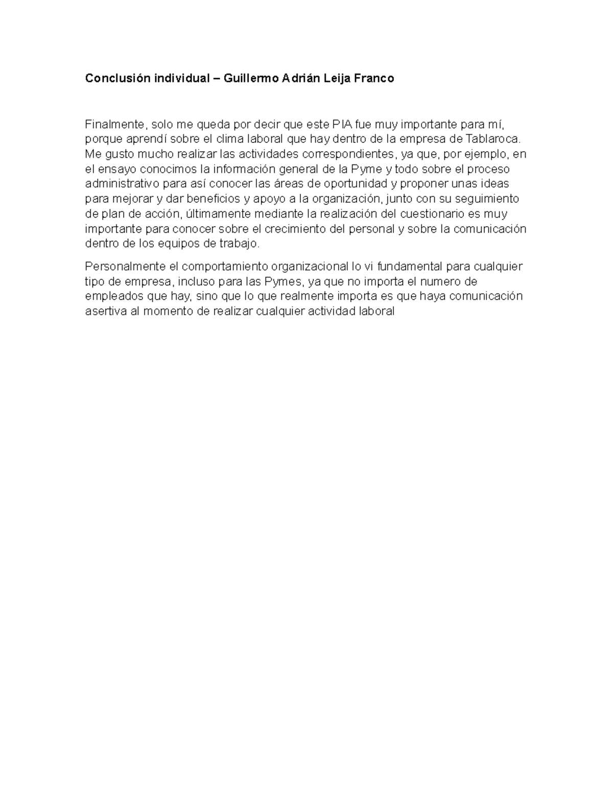Conclusion individual Com Org - Conclusión individual – Guillermo ...