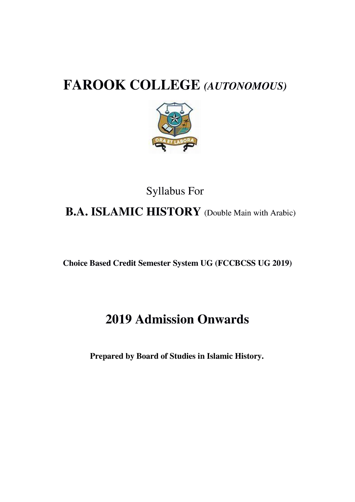 Ish1 - Nothing - FAROOK COLLEGE (AUTONOMOUS) Syllabus For B. ISLAMIC ...