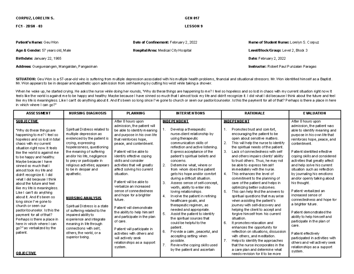 GEN 017 - Lesson 9 - Assignment in religion - CORPUZ, LORELYN S. FC1 ...