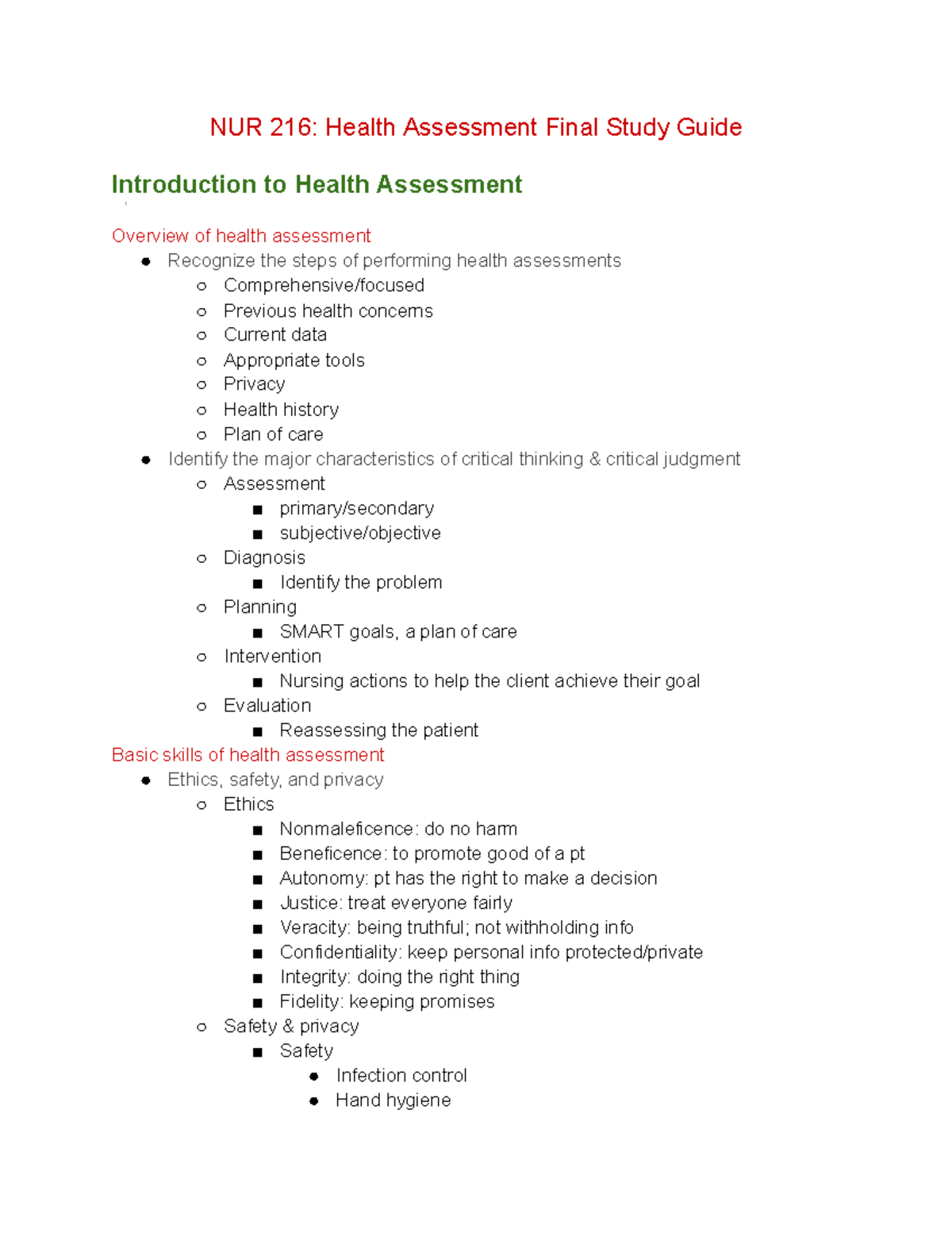 NUR 216 Health Assessment Final Study Guide - Rigidity) Exceptions ...