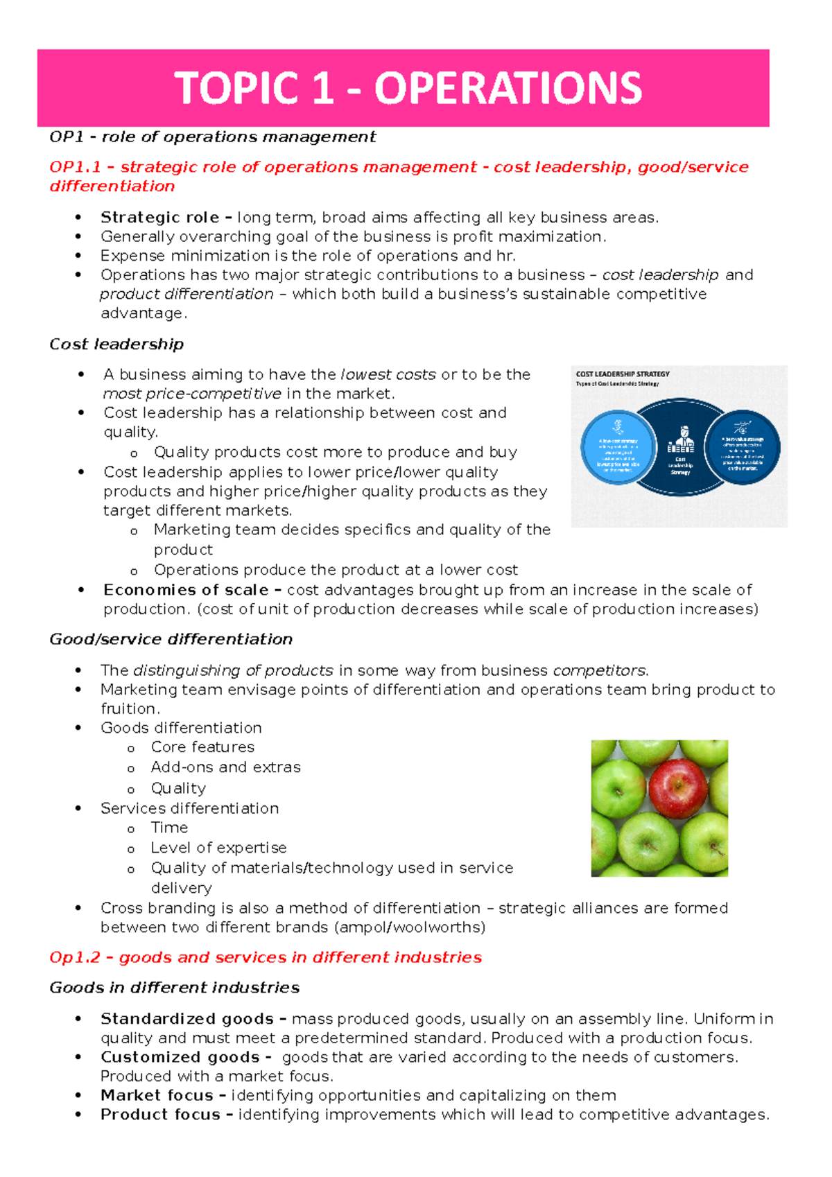 Topic 1- Operations - OP1 - role of operations management OP1 ...