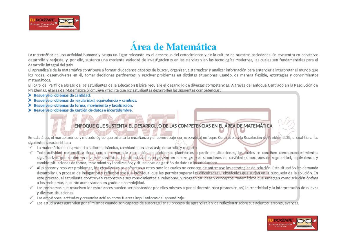 AREA DE Matematica Competencias Y Capacidades - Área de Matemática La ...